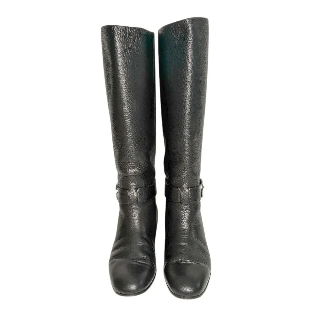 Gucci Sachalin Interlocking GG Riding Boots Black Leather EU 37 Knee High